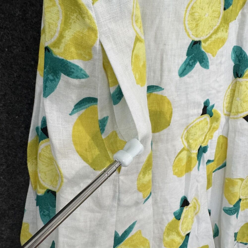 Cynthia Rowley Dress Women's 14 White Lemon Print Linen Fit Flare Pockets Fruit - Picture 6 of 8
